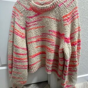 Pilcro Cream Sweater with Pink and Orange Accents